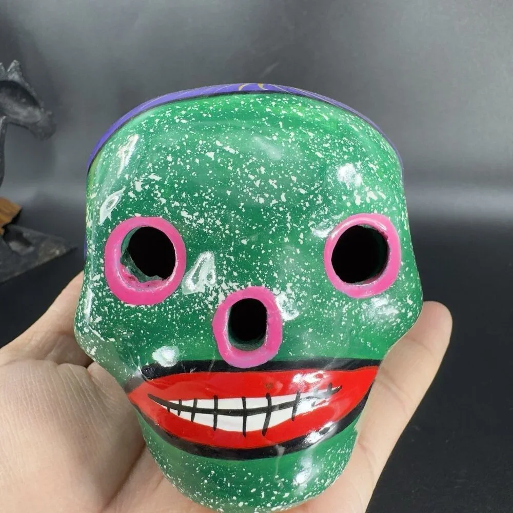 Mexican Pottery Day Of The Day‎ Skull Figurine Decor Hand Painted RedWare Figure